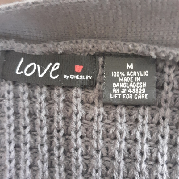 Long Gray Chunky Knit Cardigan Sweater Pockets M - Picture 6 of 6